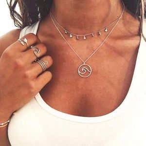 Wave Pendant Choker Necklace